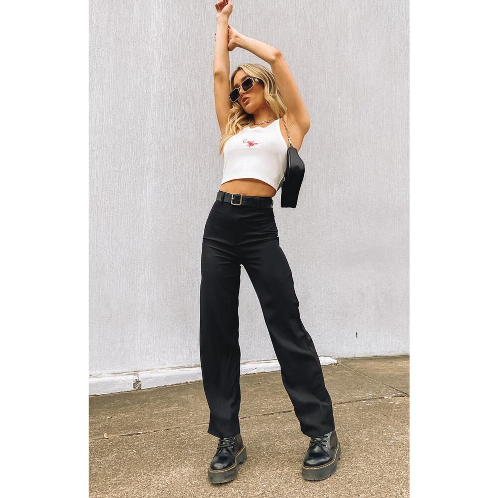 Beginning Boutique Fallon Pants - 6 Black High Waisted Trouser